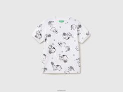 hvit Benetton barn kortermet snoopy t-skjorte 20TRB1697