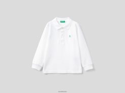 hvit Benetton barn langermet polo i økologisk bomull 20TRB5157
