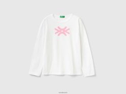 hvit Benetton barn langermet t-skjorte i 100 % bomull 20TRB5255