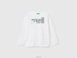 hvit Benetton barn langermet t-skjorte i økologisk bomull 20TRB1671