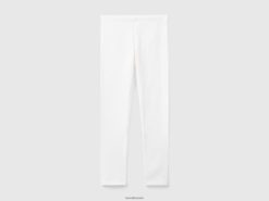 hvit Benetton barn leggings i stretchbomull med logo 20TRB2602