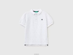 hvit Benetton barn mikromønstret polo med smal passform 20TRB1877