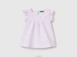hvit Benetton barn mønstret bluse i linblanding 20TRB5576