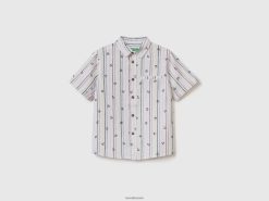 hvit Benetton barn mønstret skjorte i linblanding 20TRB2127