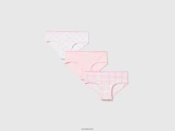 hvit Benetton barn sett med tre par undertøy i stretchbomull 20TRB5497