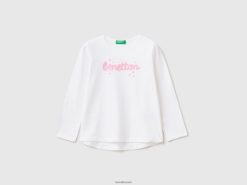 hvit Benetton barn T-skjorte i 100 % bomull med logo 20TRB2898