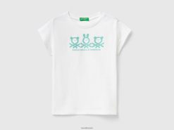 hvit Benetton barn T-skjorte i 100 % bomull med logo 20TRB5607