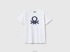 hvit Benetton barn T-skjorte i 100 % økologisk bomull med logo 20TRB1763
