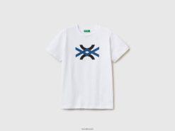 hvit Benetton barn T-skjorte i 100 % økologisk bomull med logo 20TRB1795