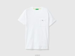 hvit Benetton barn t-skjorte i linblanding med lomme 20TRB1749