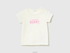hvit Benetton barn T-skjorte i økologisk bomull med trykk 20TRB3124