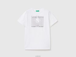 hvit Benetton barn t-skjorte i ren bomull med trykk 20TRB1752