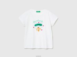 hvit Benetton barn t-skjorte med applikasjon med petallook 20TRB5586