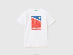 hvit Benetton barn t-skjorte med tennistrykk 20TRB1791