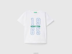hvit Benetton barn t-skjorte med trykk i 100 % økologisk bomull 20TRB2162
