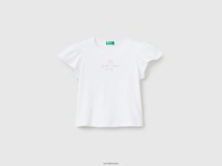 hvit Benetton barn t-skjorte med trykk i linblanding 20TRB2877