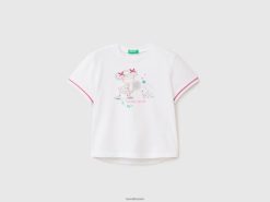 hvit Benetton barn t-skjorte med trykk og lapp 20TRB2875