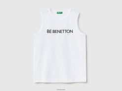 hvit Benetton barn tank topp i 100 % økologisk bomull med logo 20TRB1666