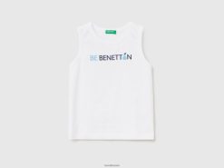 hvit Benetton barn tank topp i 100 % økologisk bomull med logo 20TRB5075