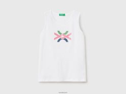 hvit Benetton barn tank topp med glitrende logotrykk 20TRB5284