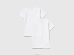 hvit Benetton barn to hvite t-skjorter i økologisk stretchbomull 20TRB2061