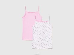 hvit Benetton barn to mønstrede camisole-topper i stretchbomull 20TRB5507