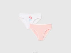 hvit Benetton barn to par mønstret undertøy i stretchbomull 20TRB5511