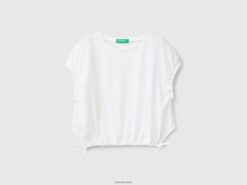 hvit Benetton barn topp med lisser i linblanding 20TRB2478