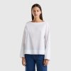 hvit Benetton kvinner bluse i stretch bomullsblanding 20TRB3985
