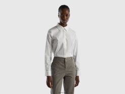 hvit Benetton kvinner skjorte i stretch-bomullsblanding 20TRB513