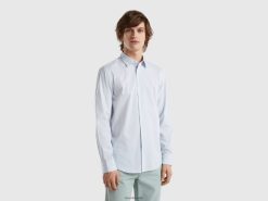 hvit Benetton menn slim fit skjorte i stretch bomullsblanding 20TRB1358