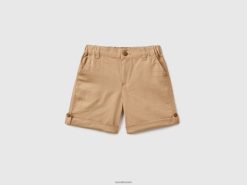 kamel Benetton barn bermudaer i linblanding med turn-ups 20TRB5176