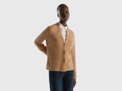 kamel Benetton kvinner 100 % strikket jakke i bomull 20TRB216