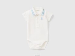 kremhvit Benetton barn bodysuit polo i økologisk bomull 20TRB3193