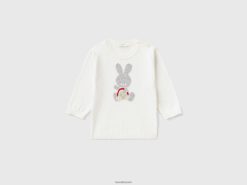 kremhvit Benetton barn bomullsgenser med innlegg 20TRB3462