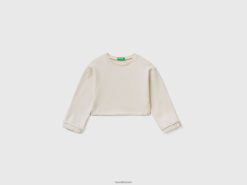 kremhvit Benetton barn cropped sweatshirt i resirkulert stoff 20TRB2913