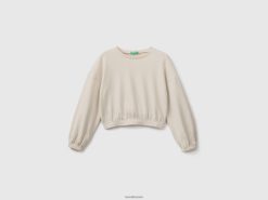 kremhvit Benetton barn cropped sweatshirt i resirkulert stoff 20TRB5358