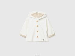 kremhvit Benetton barn hettegenser med glidelås 20TRB3128