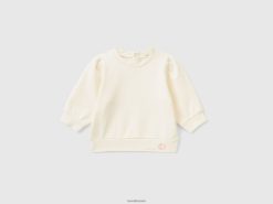 kremhvit Benetton barn lett genser i stretchbomull 20TRB3163