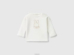 kremhvit Benetton barn myk genser i økologisk bomull med trykk 20TRB5772