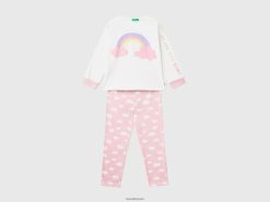 kremhvit Benetton barn pyjamas med glitrende trykk 20TRB2742