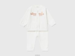 kremhvit Benetton barn svette sportsantrekk 20TRB5763