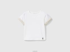 kremhvit Benetton barn t-skjorte med stripete jakkeslag 20TRB5817