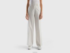 kremhvit Benetton kvinner flytende bukse med vide ben 20TRB608