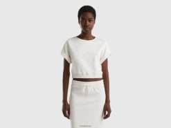 kremhvit Benetton kvinner kortermet genser 20TRB915