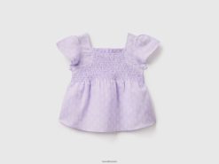 lavendel Benetton barn mønstret bluse i linblanding 20TRB2500