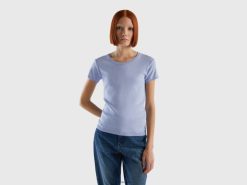 lavendel Benetton kvinner kortermet genser i 100 % bomull 20TRB3553
