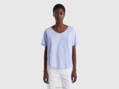 lavendel Benetton kvinner kortermet t-skjorte i lett bomull 20TRB3886