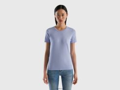 lavendel Benetton kvinner langfiber t-skjorte i bomull 20TRB3830