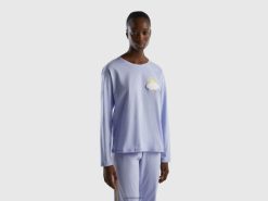 lavendel Benetton kvinner topp med trykk i langfiber bomull 20TRB4261